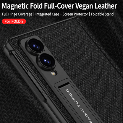 Luxurious Leather Phone Case with Built-In Tempered Glass & Bracket For Galaxy Z Fold8 Wide Ultra