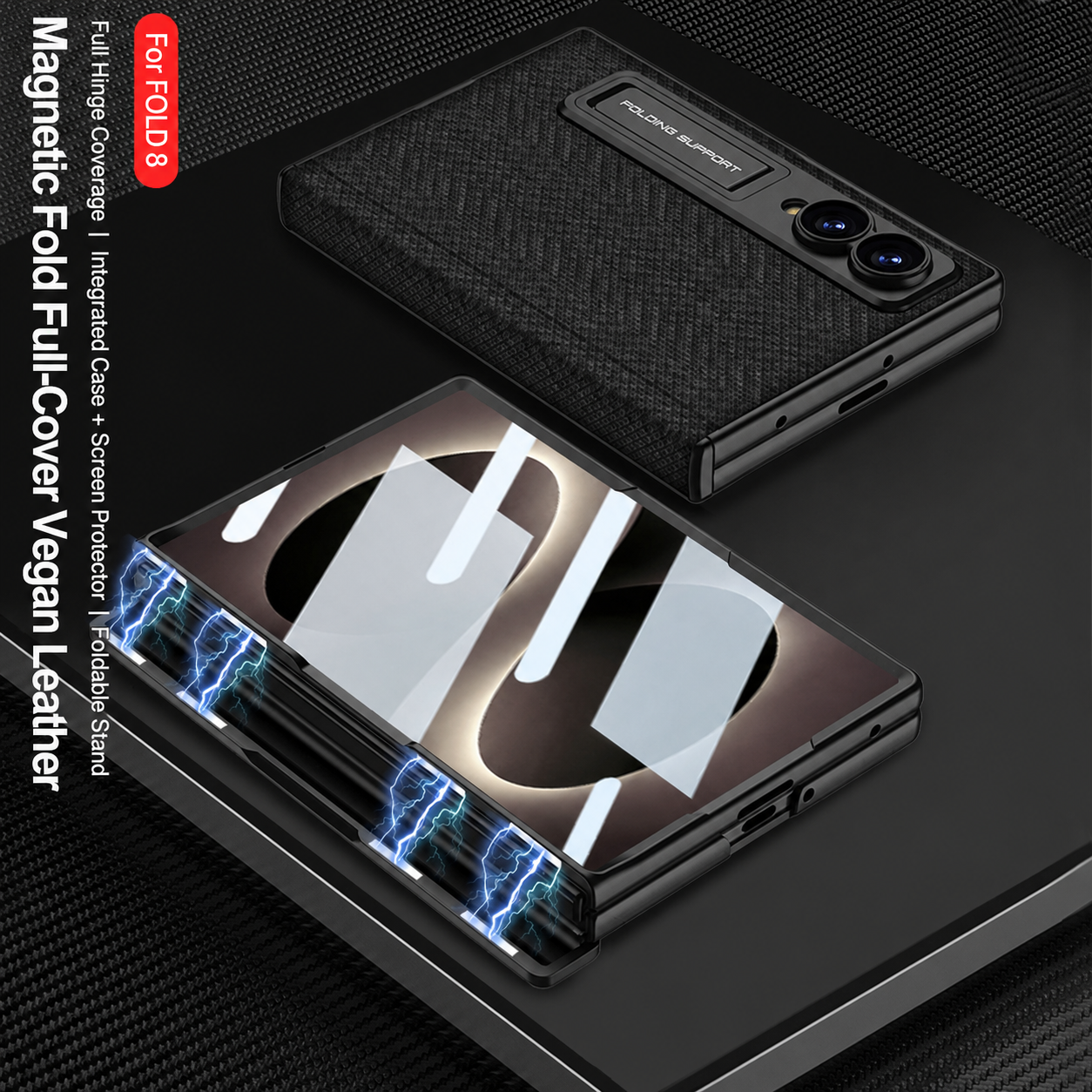 Luxurious Leather Phone Case with Built-In Tempered Glass & Bracket For Galaxy Z Fold8 Wide Ultra