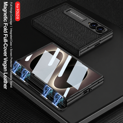 Luxurious Leather Phone Case with Built-In Tempered Glass & Bracket For Galaxy Z Fold8 Wide Ultra
