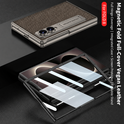 Luxurious Leather Phone Case with Built-In Tempered Glass & Bracket For Galaxy Z Fold8 Wide Ultra