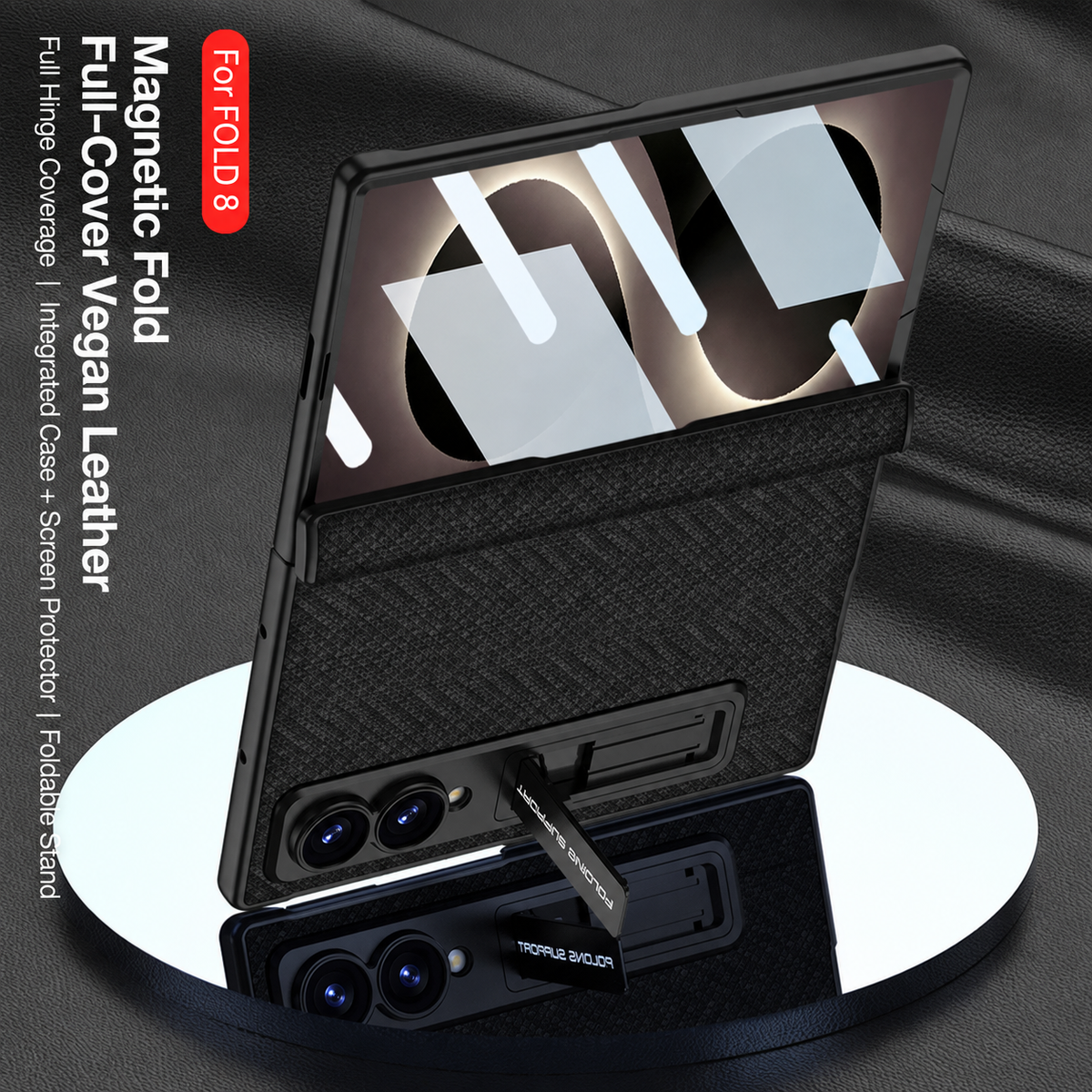 Luxurious Leather Phone Case with Built-In Tempered Glass & Bracket For Galaxy Z Fold8 Wide Ultra