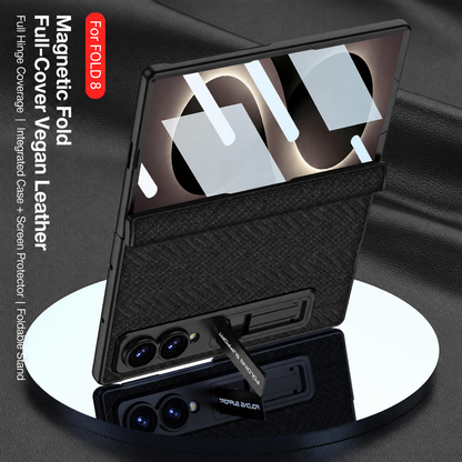 Luxurious Leather Phone Case with Built-In Tempered Glass & Bracket For Galaxy Z Fold8 Wide Ultra