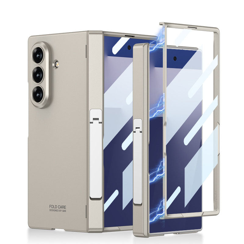 Business-style Magnetic Hinge Bracket Phone Case With Back Screen Film For Galaxy Z Fold 7
