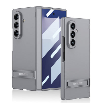 Business-style Bracket Magnetic Hinge Phone Case With Back Screen Film For Galaxy Z Fold8 Ultra Wide