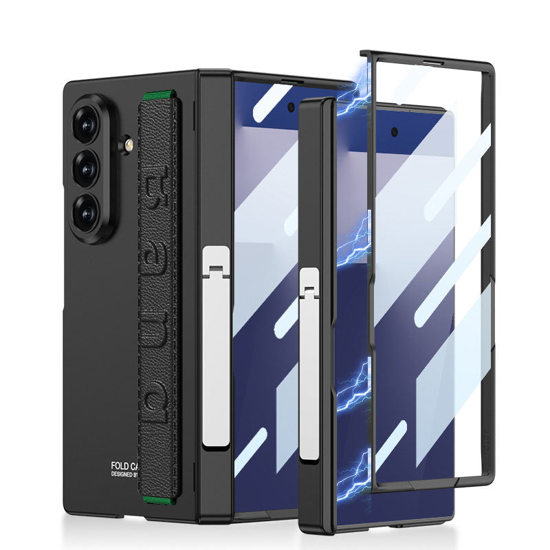 Business-style Magnetic Hinge Barcket Phone Case With Wristband For Galaxy Z Fold7