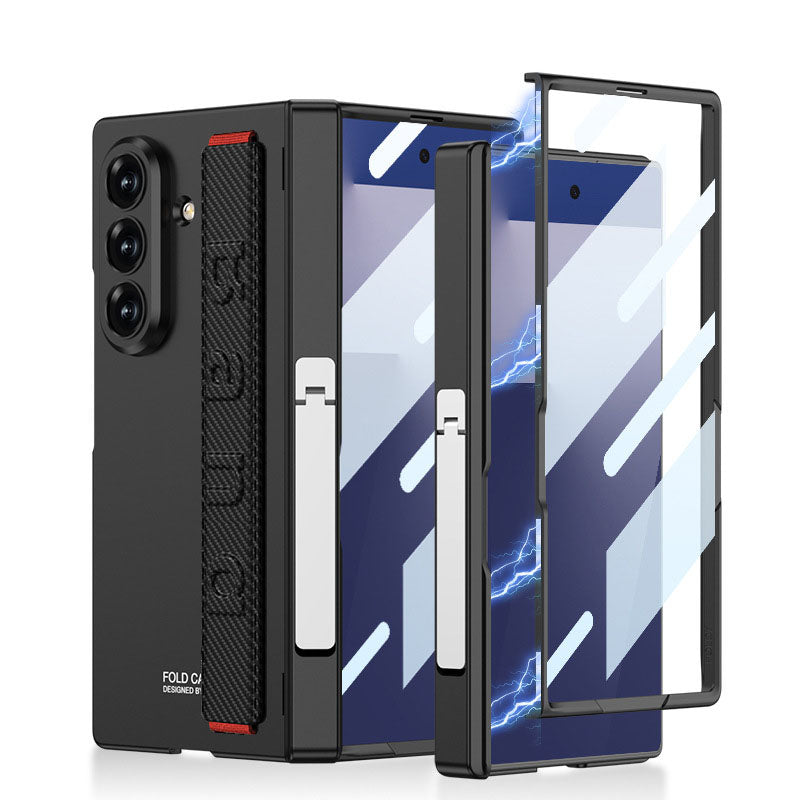 Business-style Magnetic Hinge Barcket Phone Case With Wristband For Galaxy Z Fold7