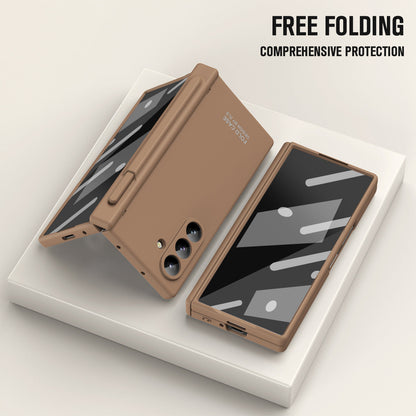 Frosted Silicone Hinge Protective Phone Case With Pen Slot & Stylus & Glass Film For Galaxy Z Fold Series