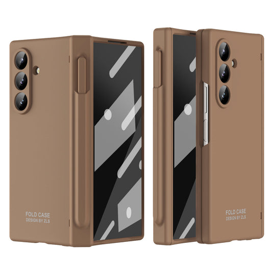 Frosted Silicone Hinge Protective Phone Case With Pen Slot & Stylus & Glass Film For Galaxy Z Fold Series