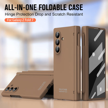Frosted Silicone Hinge Protective Phone Case With Pen Slot & Stylus & Glass Film For Galaxy Z Fold Series