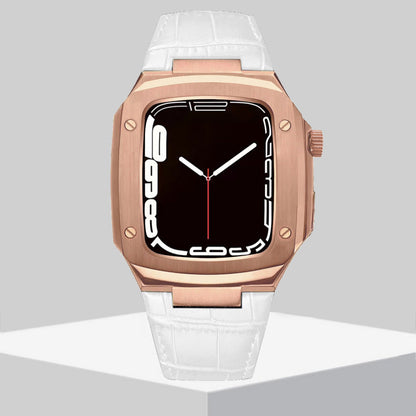 Luxury Metal Case Leather Strap For Apple Watch Series 44/45 mm - mycasety2023 Mycasety