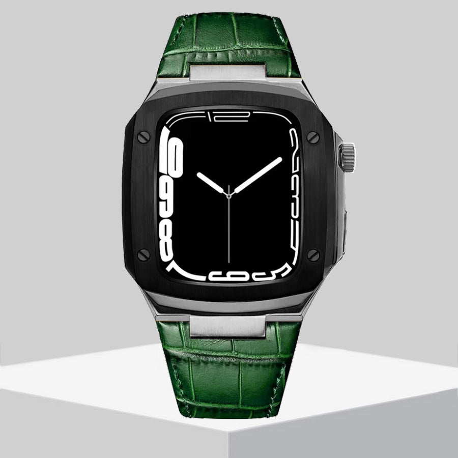 Luxury Metal Case Leather Strap For Apple Watch Series 44/45 mm - mycasety2023 Mycasety