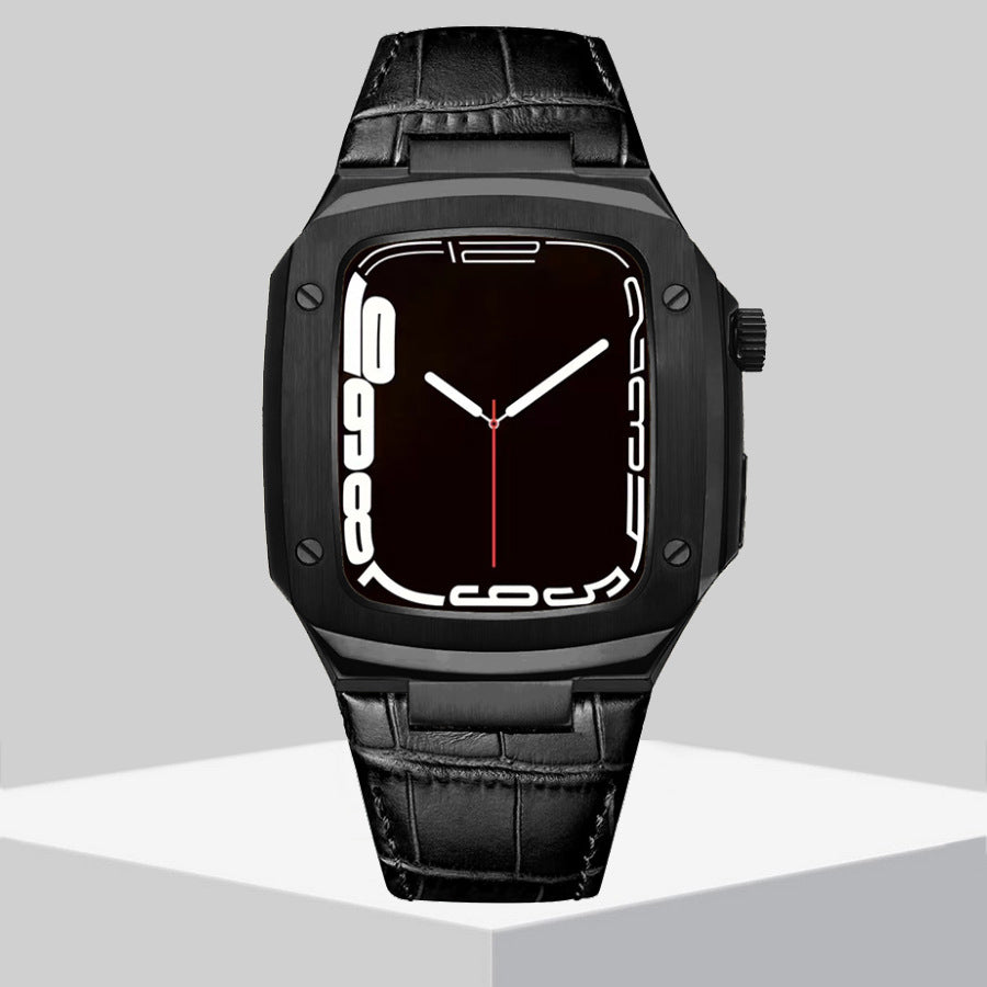 Luxury Metal Case Leather Strap For Apple Watch Series 44/45 mm - mycasety2023 Mycasety