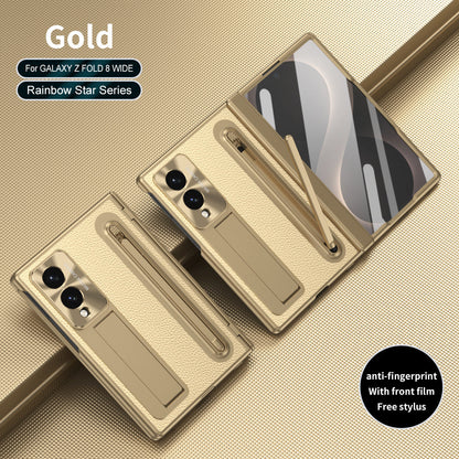 Leather Golden Electroplated Phone Case With Back Screen Glass and Stylus For Galaxy Z Fold8 Wide Ultra