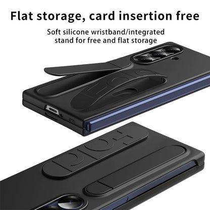 Shockproof Wristband Bracket Phone Case With Glass Film & Card Holder For Galaxy Z Fold 7/6/5/4