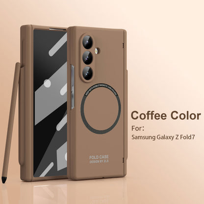 Frosted Silicone Magnetic Hinge Protective Phone Case With Pen Slot & Stylus & Glass Film For Galaxy Z Fold Series