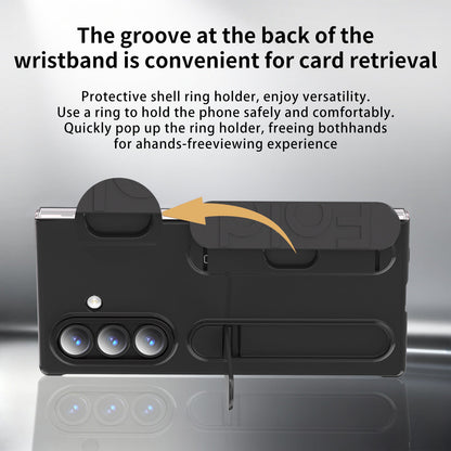 Shockproof Wristband Bracket Phone Case With Glass Film & Card Holder For Galaxy Z Fold 7/6/5/4