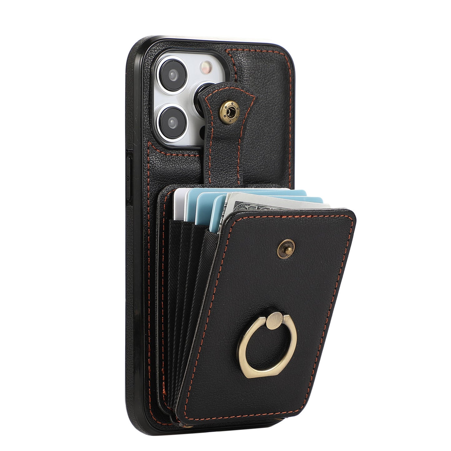 Luxurious Leather Card Holder Anti-fall Protective iPhone Case With Lanyard