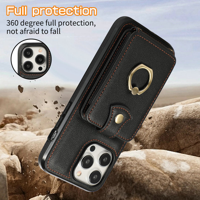 Luxurious Leather Card Holder Anti-fall Protective iPhone Case With Lanyard