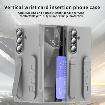 Business Wristband Bracket Hinge Protective Phone Case With Glass Film & Card Holder For Galaxy Z Fold 7/6/5/4