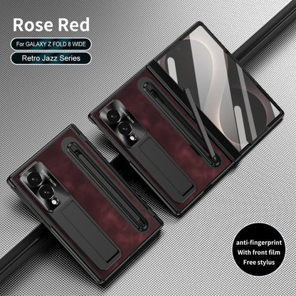 Jazz Retro Style Protective Leather Phone Case For Galaxy Fold8 Wide Ultra With Built-in Tempered Glass Film & Pen-slot & Stylus