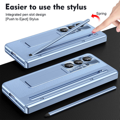 Leather Golden Electroplated Phone Case With Back Screen Glass and Stylus For Galaxy Z Fold8 Wide Ultra