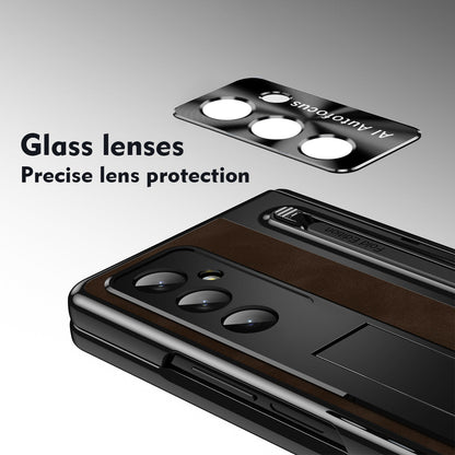 Jazz Retro Style Anyi-fall Protective Leather Phone Case For Galaxy Fold 7/6/5/4 With Front Protection Film And Stylus