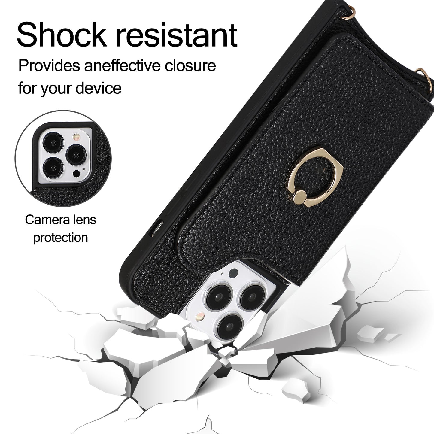 Luxurious Leather Card Holder Anti-fall Protective iPhone Case With Lanyard