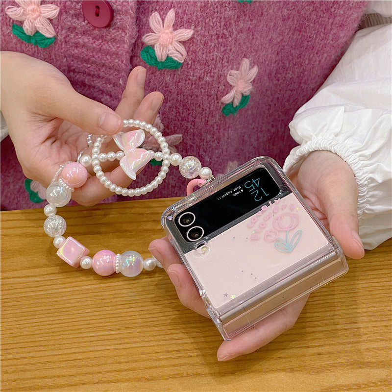 Tulip Flowers Glitter Phone Case With Wristband For Samsung Galaxy Z Flip3 Flip4 Flip5 5G - {{ shop_name}} varyfun