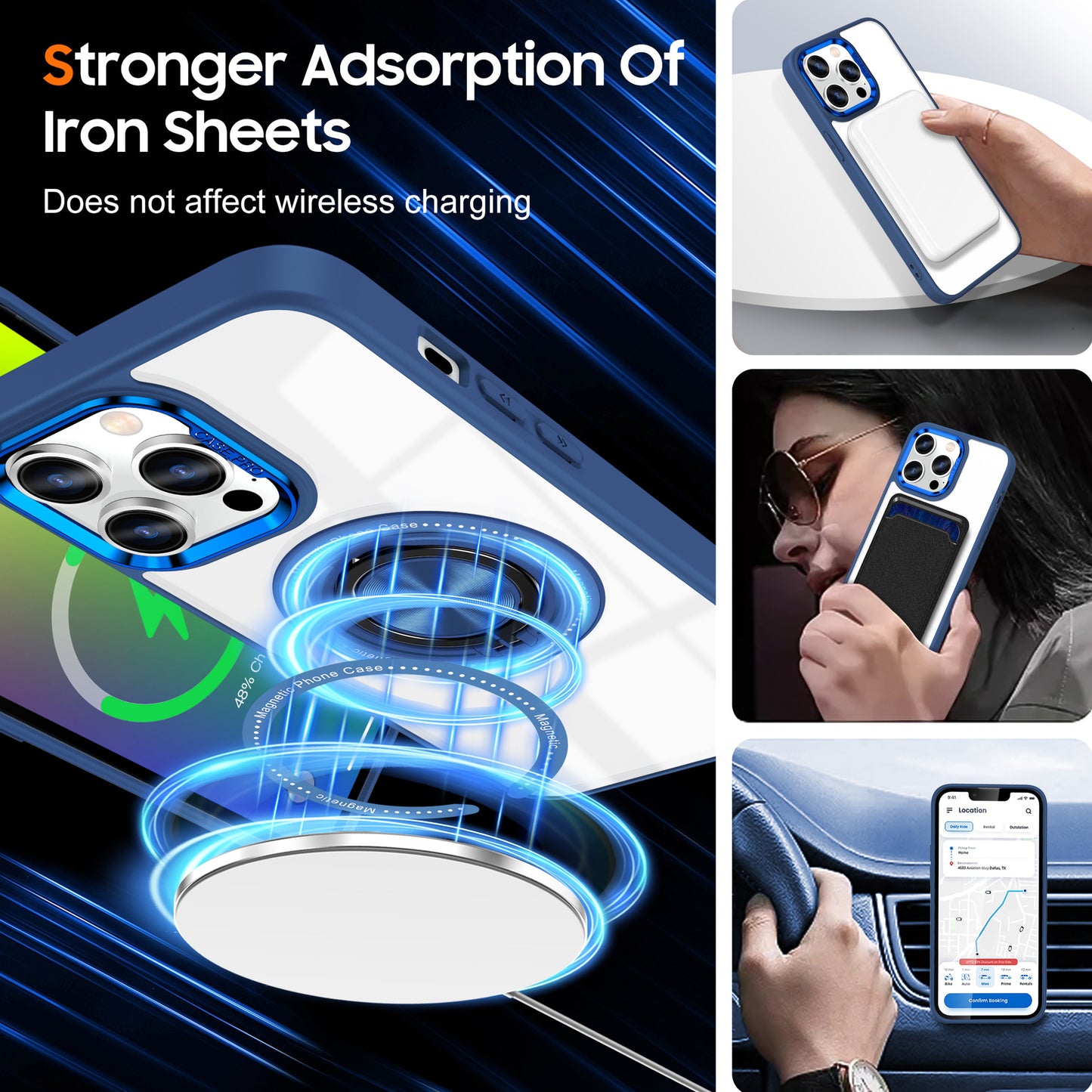 Metal Magnetic Ring Holder Transparent Protective Phone Case For iPhone Support Wireless Charging