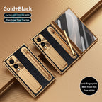 Leather Golden Electroplated Phone Case With Back Screen Glass and Stylus For Galaxy Z Fold8 Wide Ultra
