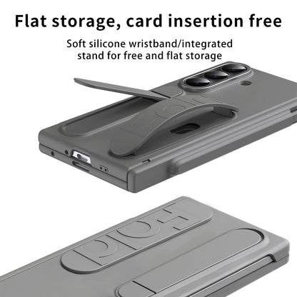 Business Wristband Bracket Hinge Protective Phone Case With Glass Film & Card Holder For Galaxy Z Fold 7/6/5/4