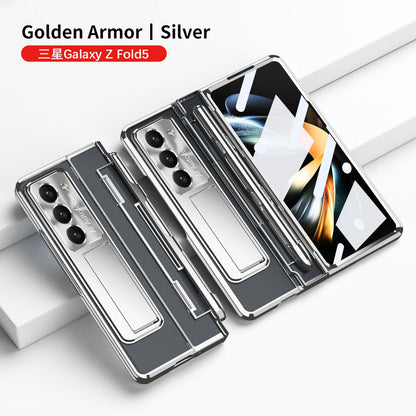 Electroplated Clear PC Galaxy Z Fold5 Fold4 Fold3 Case with Front Screen Protector & Flat Hinge & Hidden Stand And Pen Slot and Free Stylus - Mycasety Mycasety