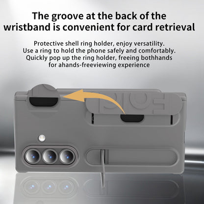 Business Wristband Bracket Hinge Protective Phone Case With Glass Film & Card Holder For Galaxy Z Fold 7/6/5/4