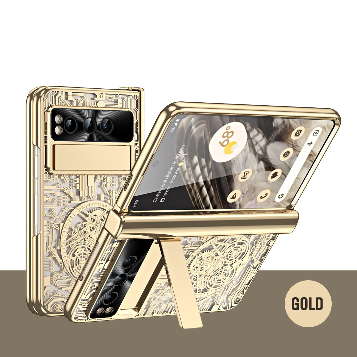 Electroplating Transparent Google Pixel Fold Case All-inclusive Drop-resistantCase with Hinge Protection Aand Kick-stand - Mycasety Mycasety