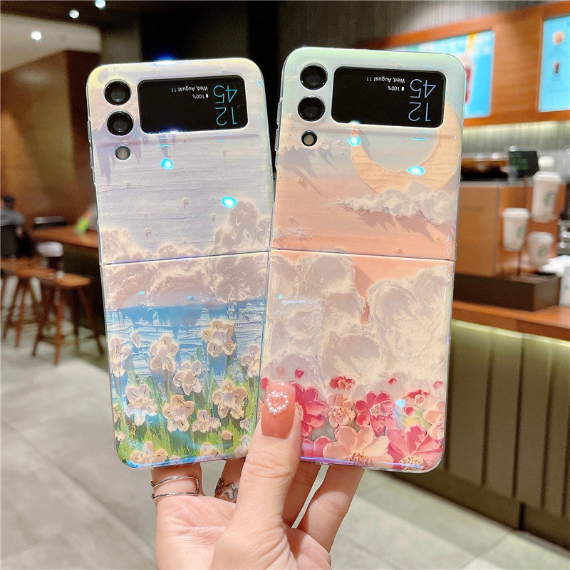 Oil Painting Clouds Flowers Rural Phone Case For Samsung Galaxy Z Flip3 Flip4 5G - {{ shop_name}} varyfun