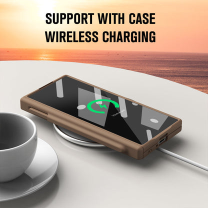 Frosted Silicone Magnetic Hinge Protective Phone Case With Pen Slot & Stylus & Glass Film For Galaxy Z Fold Series
