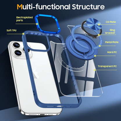 Metal Magnetic Ring Holder Transparent Protective Phone Case For iPhone Support Wireless Charging