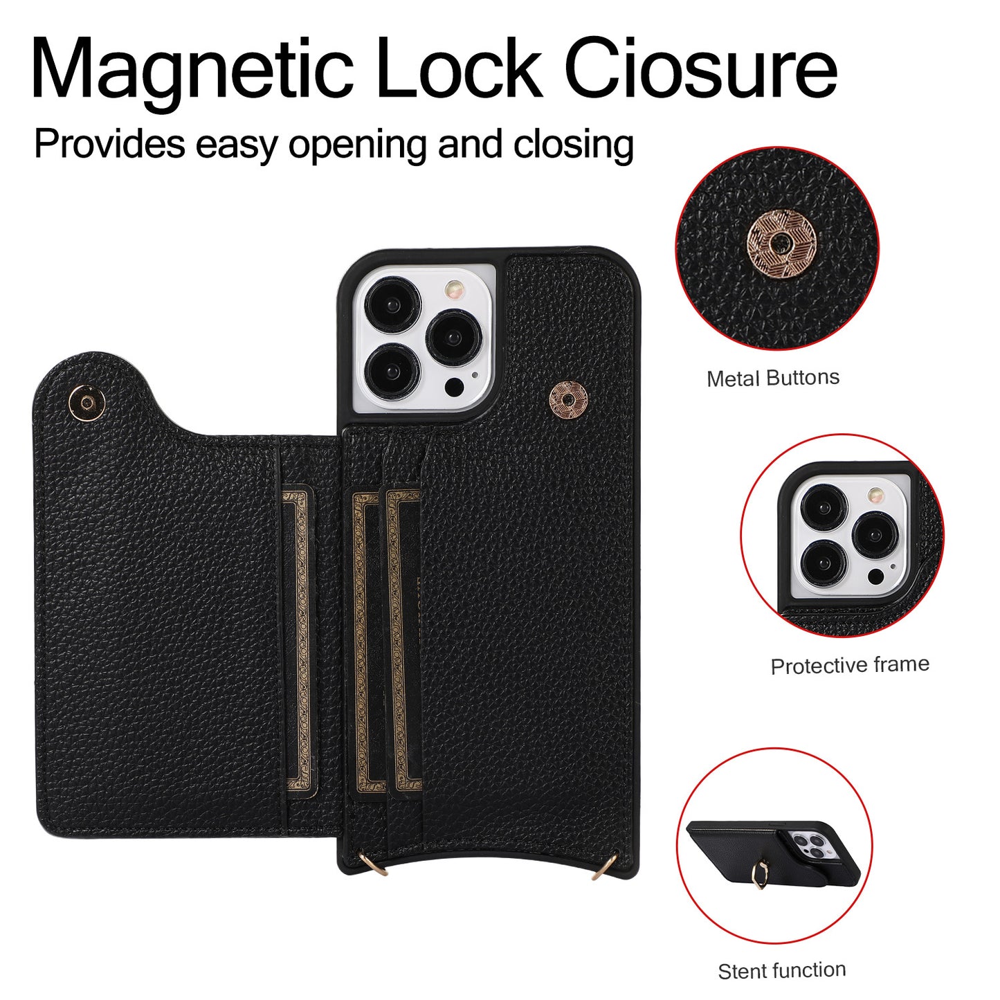 Luxurious Leather Card Holder Anti-fall Protective iPhone Case With Lanyard