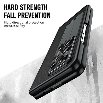 Leather Galaxy Z Fold5 Case with Front Screen Protector With Hidden Kick-Stand - Mycasety Mycasety