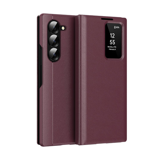Business Smart Side Window Leather Phone Case For Galaxy Z Fold Series