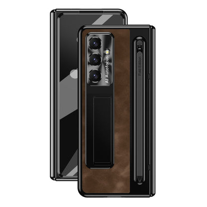 Jazz Retro Style Anyi-fall Protective Leather Phone Case For Galaxy Fold 7/6/5/4 With Front Protection Film And Stylus