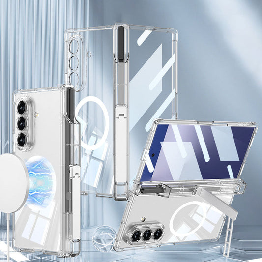 Magnetic Hinge Hidden Bracket All-included Clear Phone Case With Pen Box For Galaxy Z Fold 7/6/5