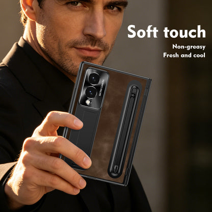 Jazz Retro Style Protective Leather Phone Case For Galaxy Fold8 Wide Ultra With Built-in Tempered Glass Film & Pen-slot & Stylus