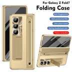 Leather Golden Electroplated Phone Case With Back Screen Glass and Stylus For Galaxy Z Fold8 Wide Ultra