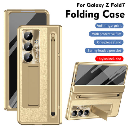 Leather Golden Electroplated Phone Case With Back Screen Glass and Stylus For Galaxy Z Fold8 Wide Ultra