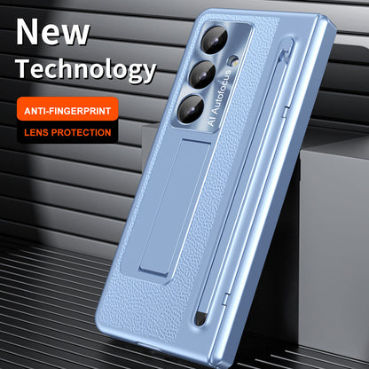 Leather Golden Electroplated Phone Case With Back Screen Glass and Stylus For Galaxy Z Fold8 Wide Ultra