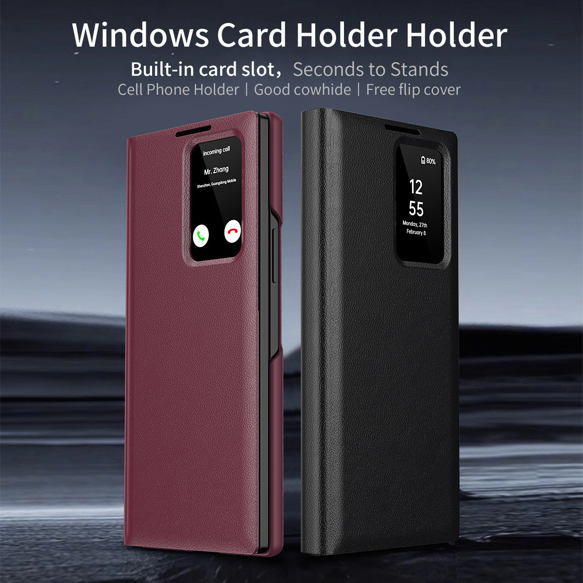 Business Smart Side Window Leather Phone Case For Galaxy Z Fold Series