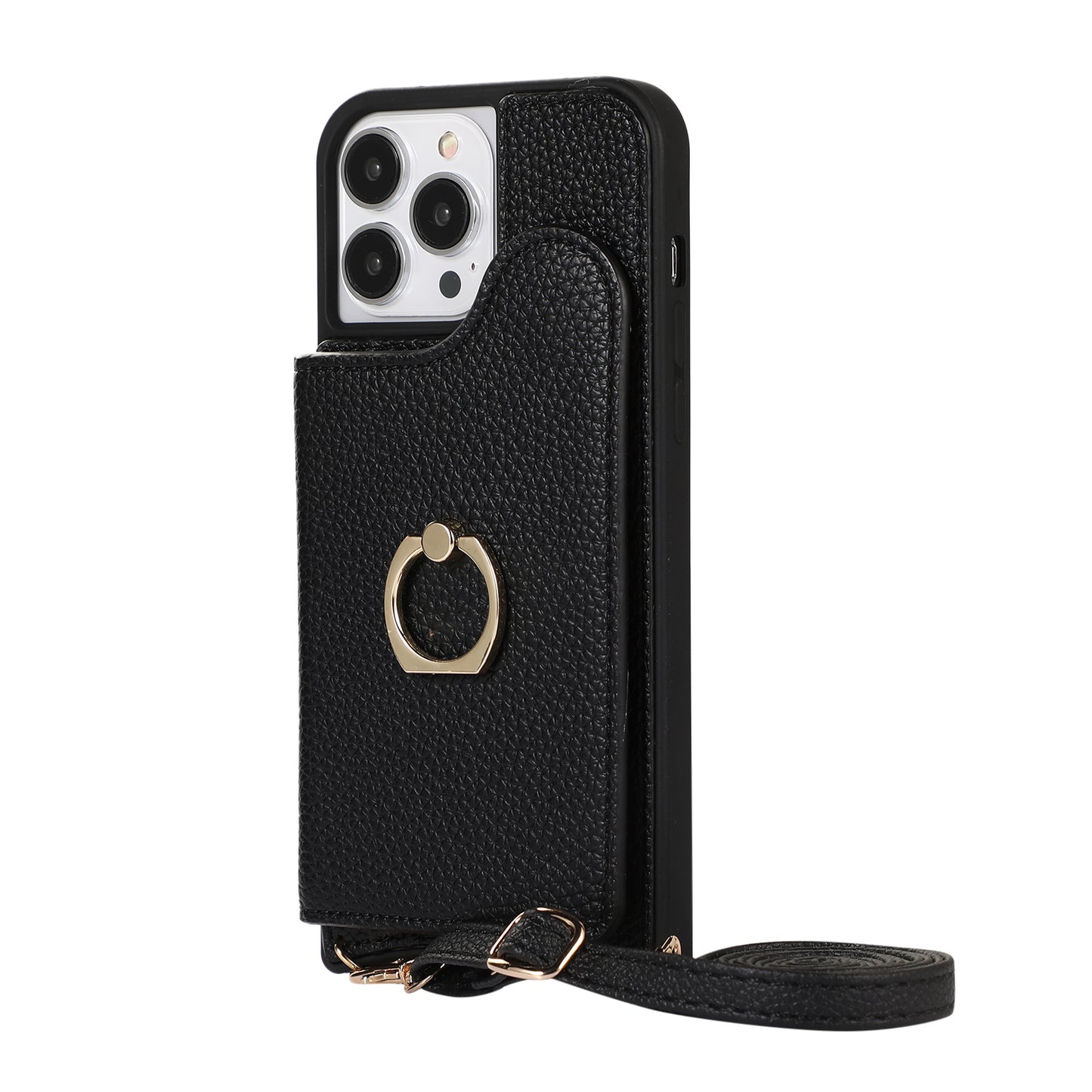 Luxurious Leather Card Holder Anti-fall Protective iPhone Case With Lanyard