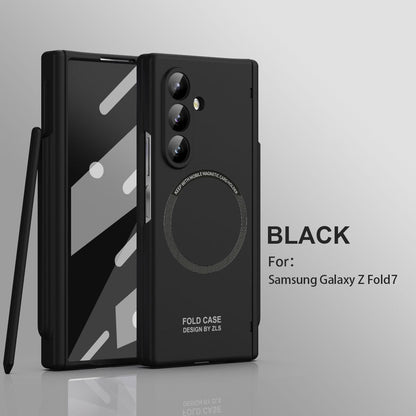Frosted Silicone Magnetic Hinge Protective Phone Case With Pen Slot & Stylus & Glass Film For Galaxy Z Fold Series