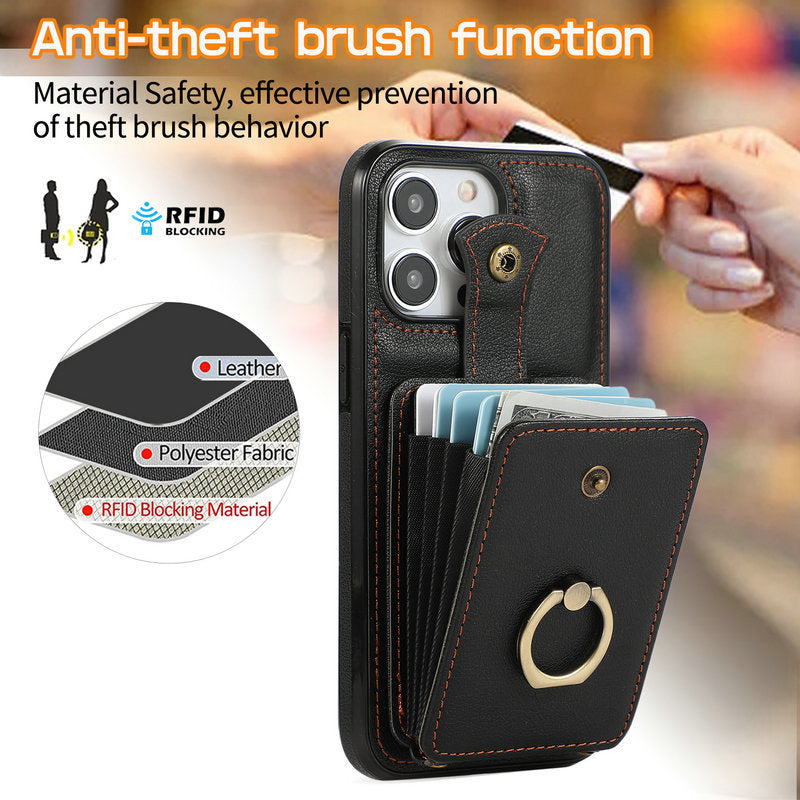 Luxurious Leather Card Holder Anti-fall Protective iPhone Case With Lanyard